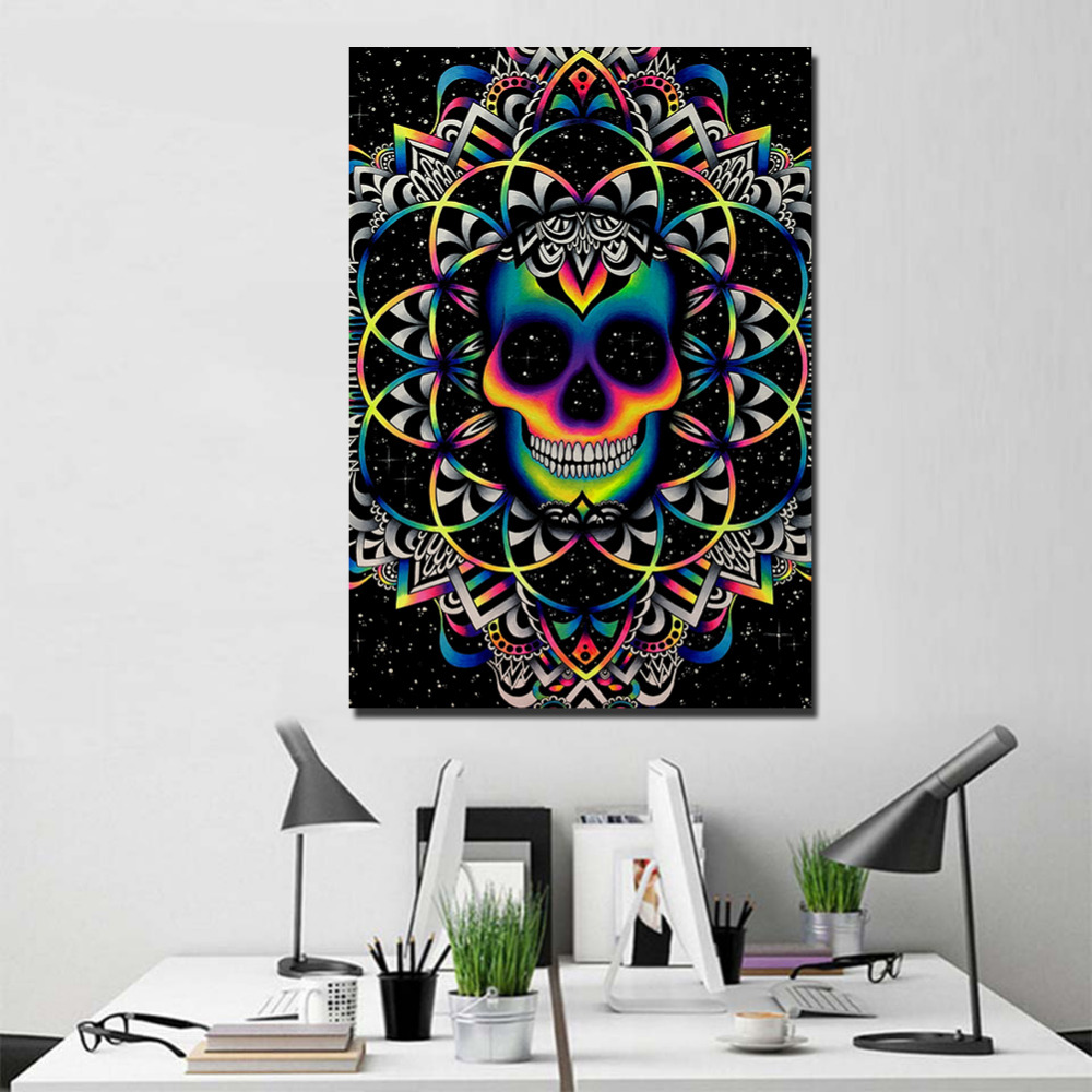 Colorful Skull canvas art Poster abstract Wall Pictures Drop shipping - 副本