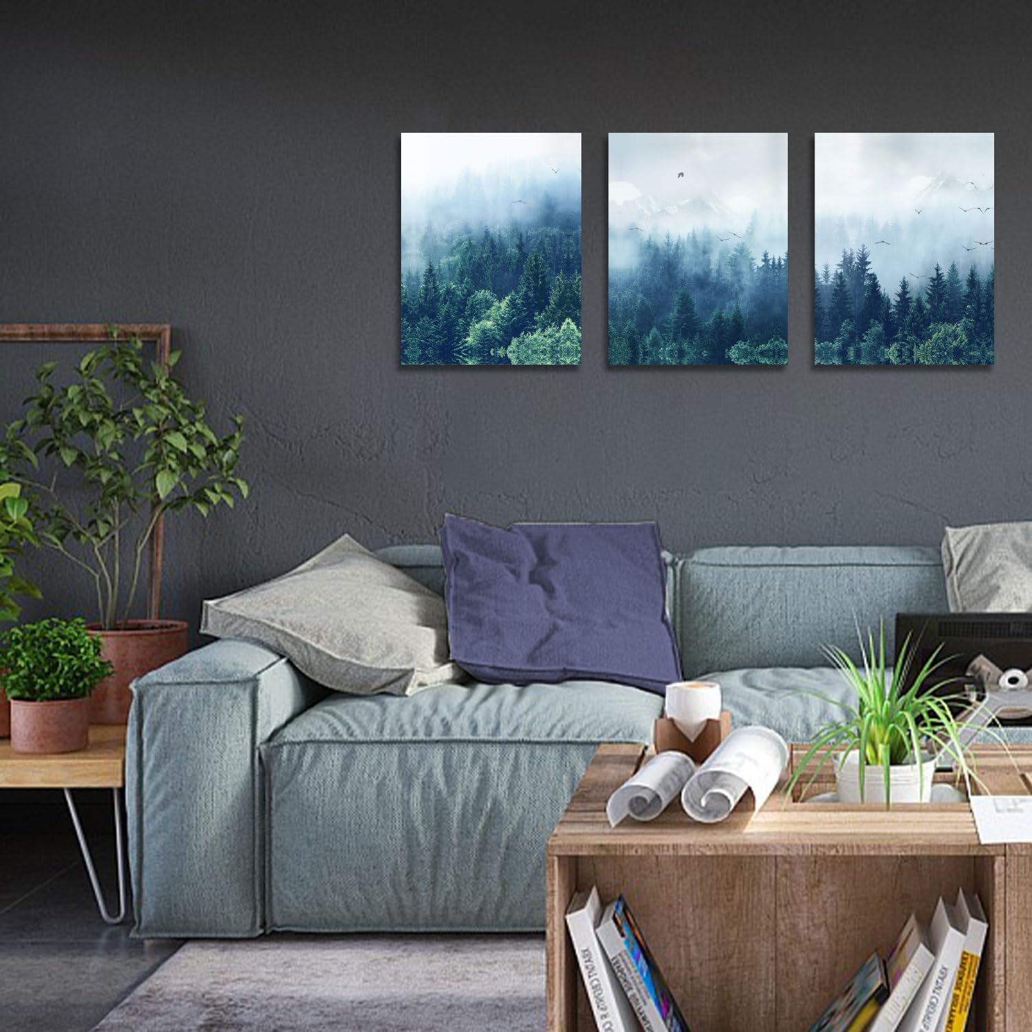 Blue Mountain Pine Tree Nature Birds Pictures Scenery Living Room Bedroom Bathroom Home Office  custom canvas prints drop shipping - 副本