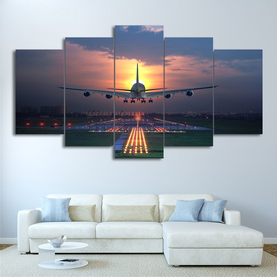  Sunset Airplane Lawn airport Poster Canvas Art Painting Drop shipping - 副本