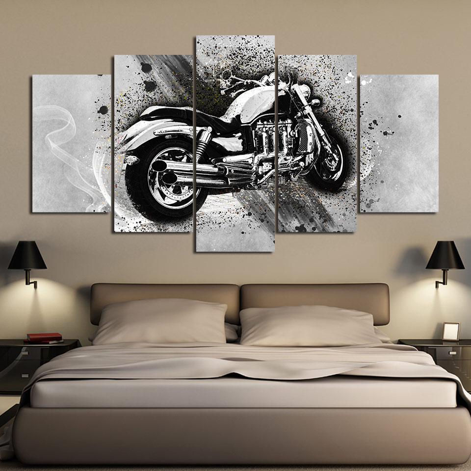 Motorcycle  Art HD print canvas Gray autocycle wall art print drop shipping - 副本