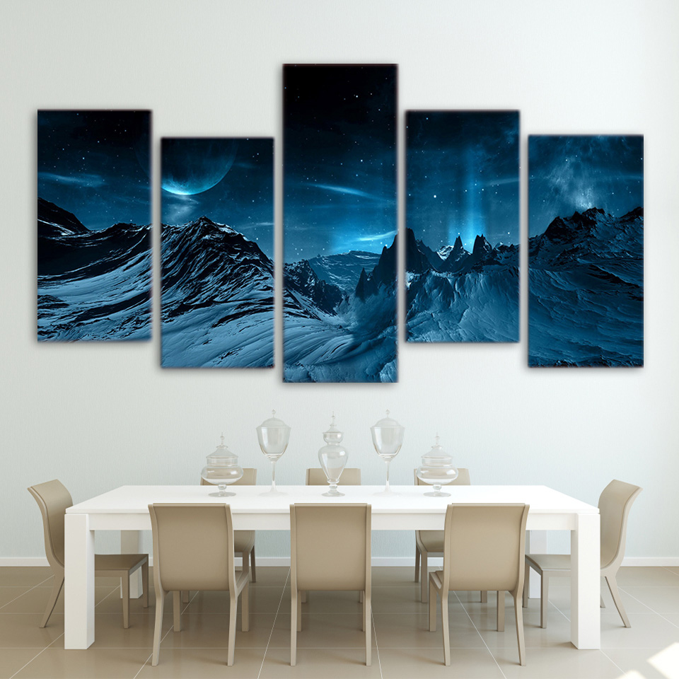 Blue Night And Mountain space sky Painting wall art drop shipping - 副本