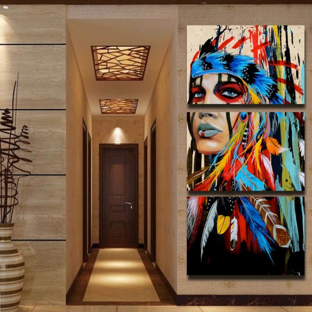 Native Indian Maiden American Girl Feathered Women Home Wall Decor Picture Art Drop shipping  - 副本