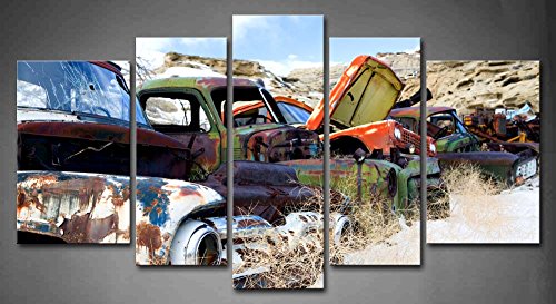  Cars At Rural Junkyard In Winter Painting Canvas Wall Art Drop shipping - 副本