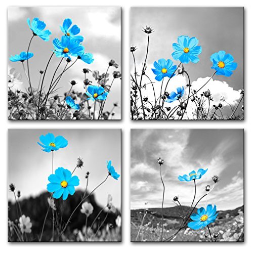 Blue Black and White Background Chrysanthemum Flowers Picture Canvas Wall Art Drop shipping - 副本