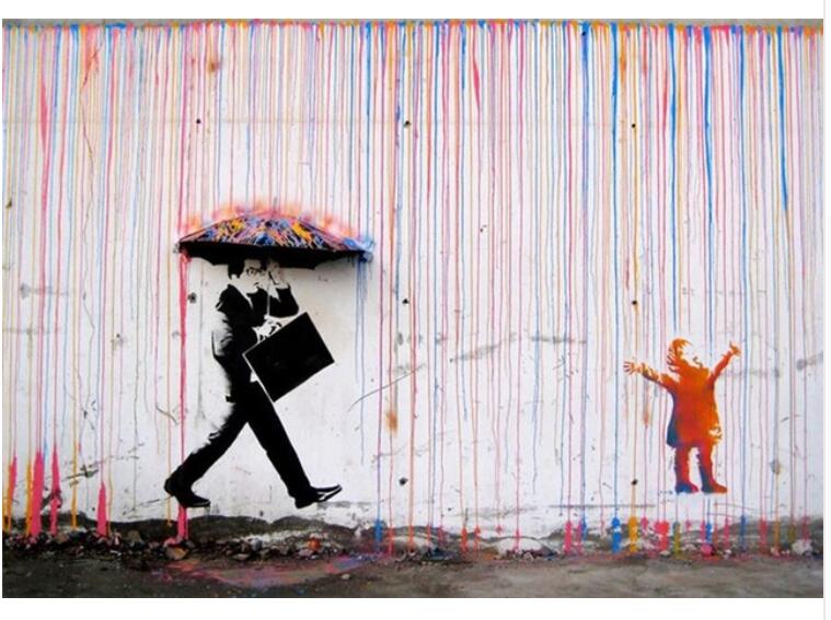 Banksy Colorful Rain Prints Paintings Modern Canvas Wall Art Dropshipping - 副本