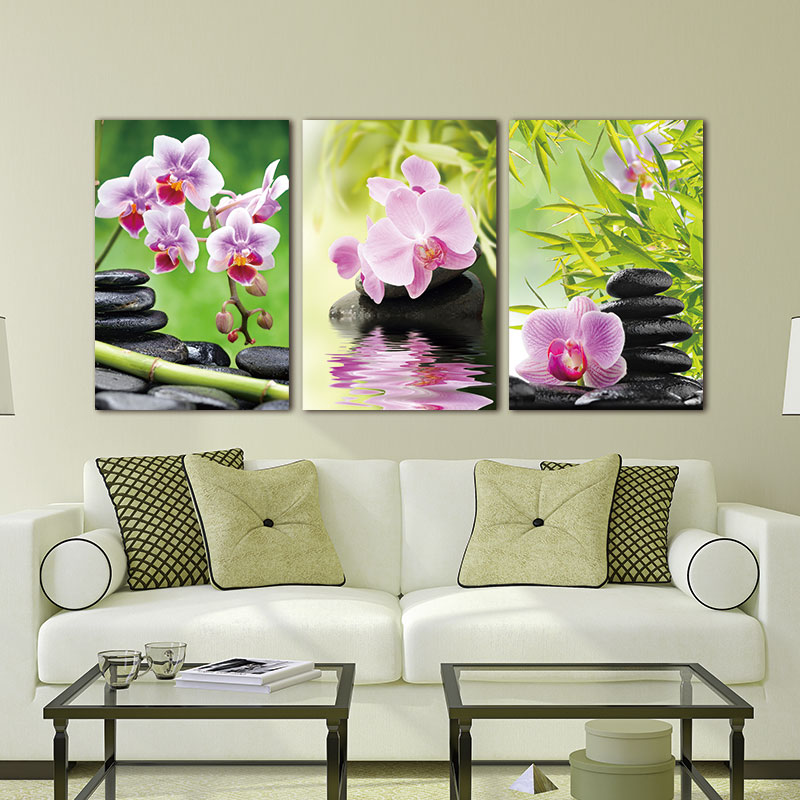 Purple Orchid Flower Bamboo Stone Canvasl painting wall art poster Dropshipping - 副本