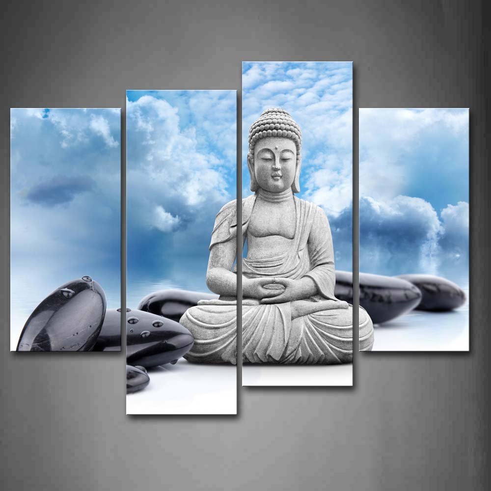 Buddha And Spa Stone In Blue Sky Wall Art Painting Print On Canvas Dropshipping  - 副本