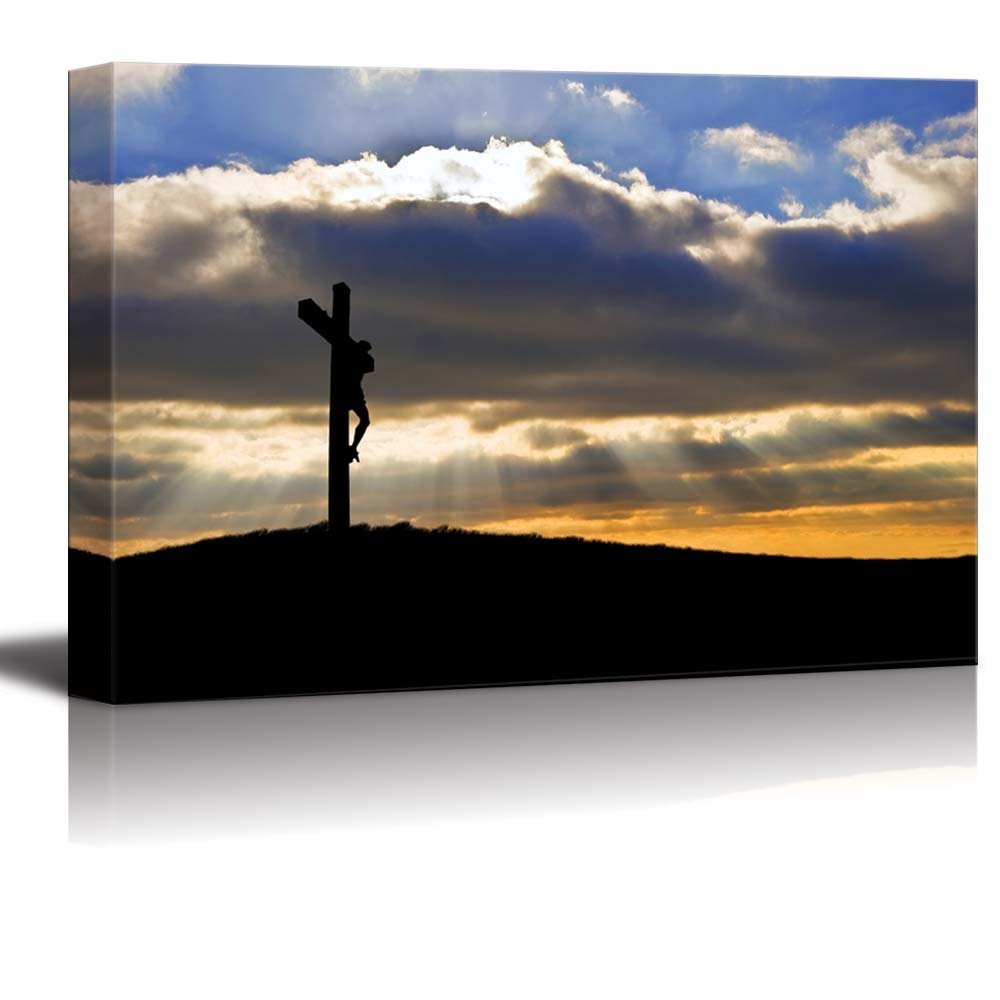  Silhouette of Jesus Christ Crucifixion on Cross Canvas Prints Wall Art Dropshipping - 副本