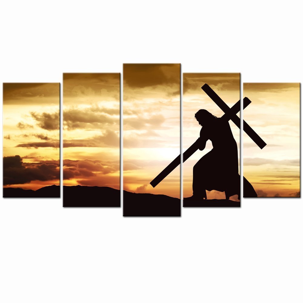  Large Canvas Print Wall Art Silhouette of Jesus Carry Cross on the Hill Picture Prints Dropshipping - 副本