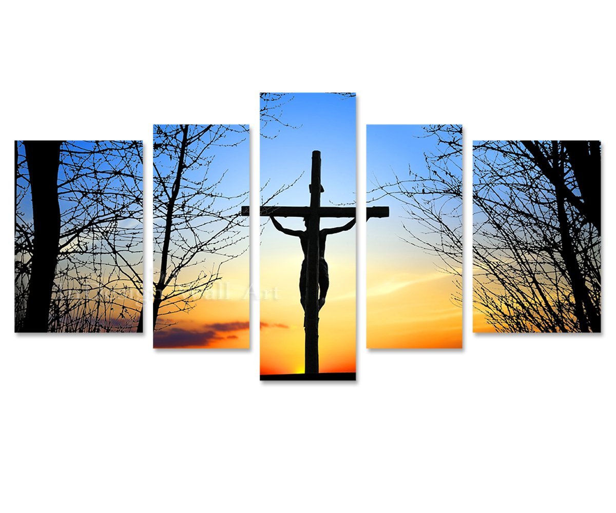 5 Panel Wall Art Jesus Cross In Sunrise Modern Home Decor Canvas print dropshipping - 副本