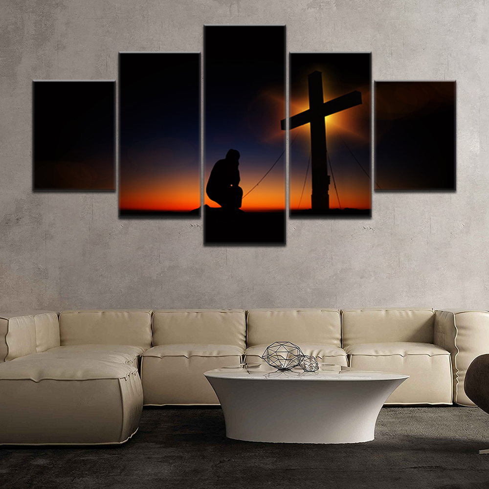 Wall Art bow down Christian Cross in the dusk Picture Dropshipping - 副本