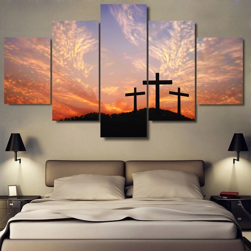 Wall Art photos Christian cross sunset painting on the canvas print Dropshipping - 副本