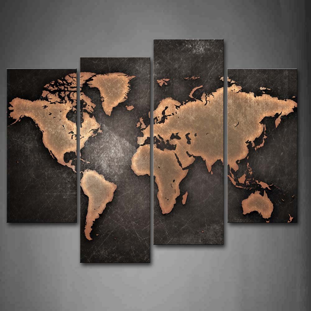 World Map Black Background Wall Art Painting Pictures Print On Canvas Art Dropshipping  - 副本