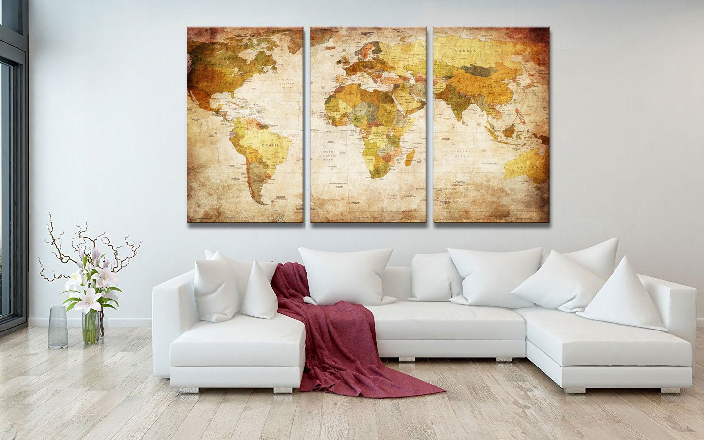 Canvas Prints Map Art, 3 Panels World Map Wall Art Painting Droshipping - 副本