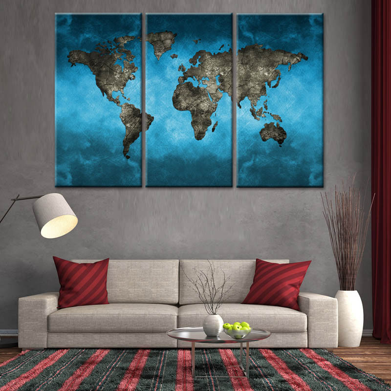 World Map Canvas 3 Piece Abstract Blue Globle World Map Modern Wall Pictures Dropshipping - 副本