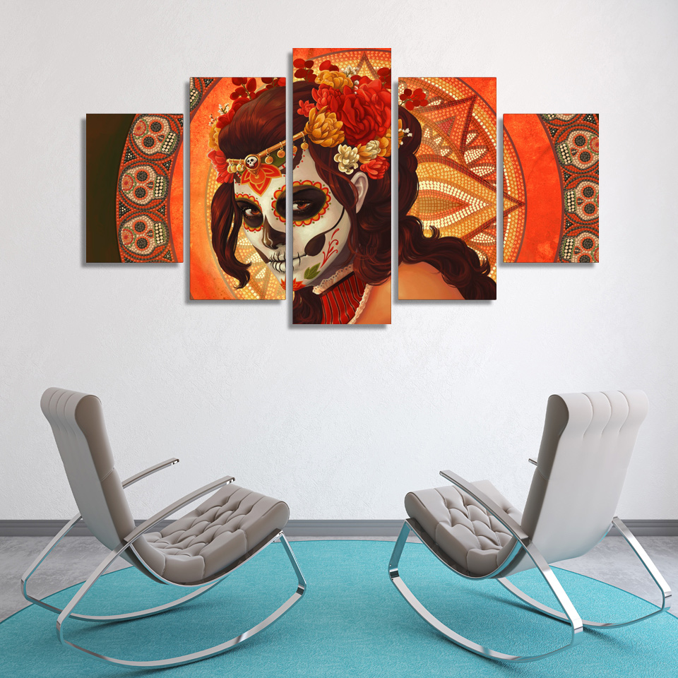  Canvas Art HD Printed Day of the Dead Face sugar skull Group Canvas Painting 