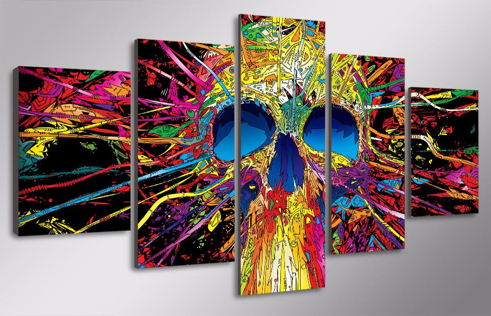 colorful skull skeleton abstract Painting canvas art home Decor Drop shipping