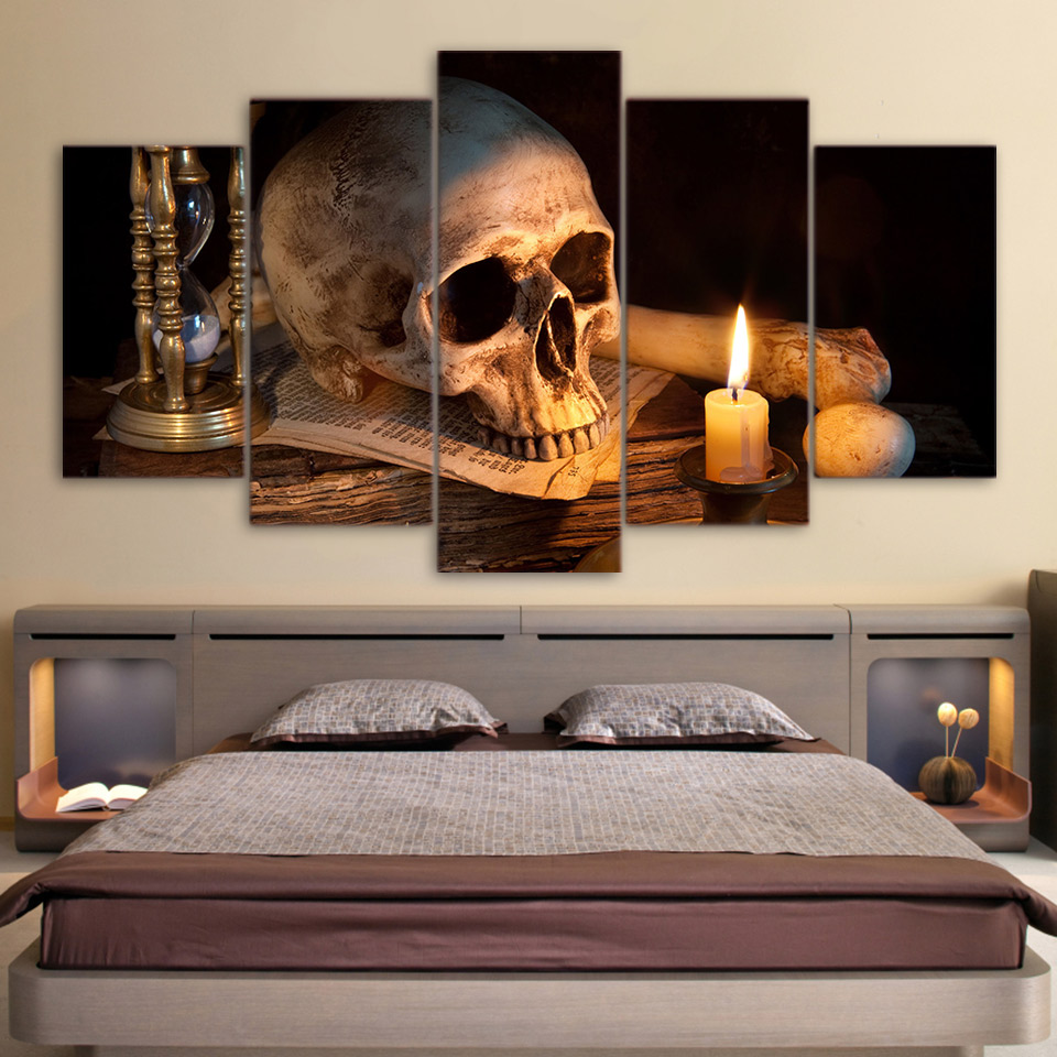 Scary Skull Burning Candle Wall Art Home Decor Canvas Painting Drop shipping