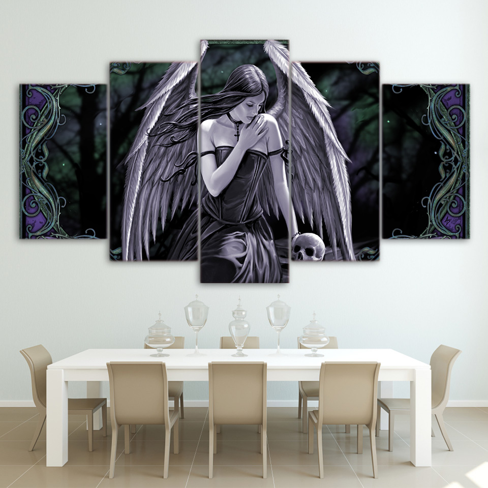 Angel Girl with wings skull Painting Canvas Print drop shipping