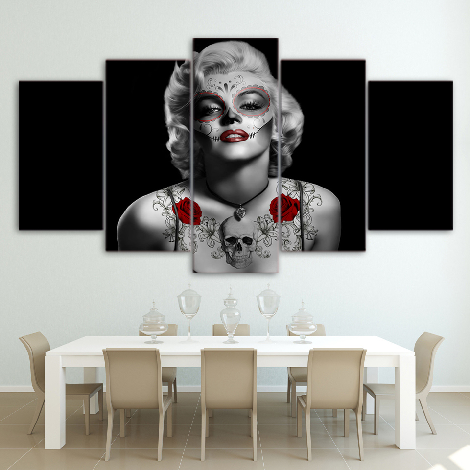 Marilyn Monroe Tattoo Red Rose Painting Canvas Print Poster Drop shipping