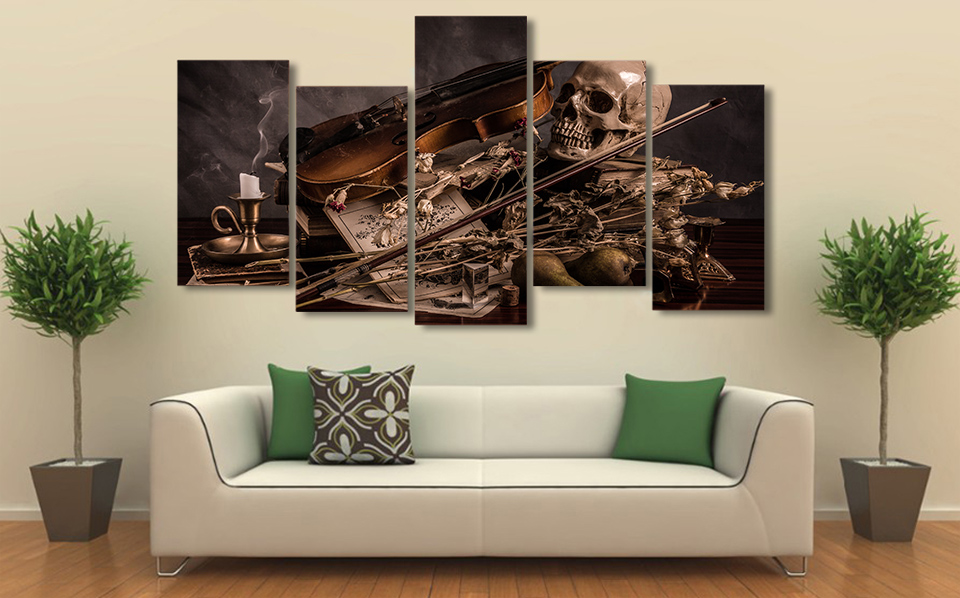 music cherep svecha skull Painting Canvas Print drop shipping