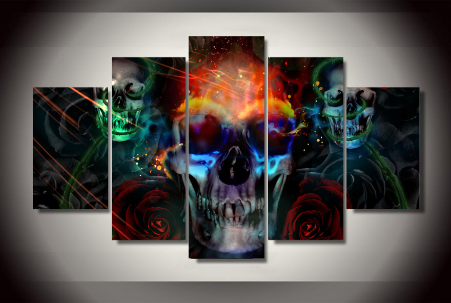 Colorful skull Painting print poster picture canvas drop shipping