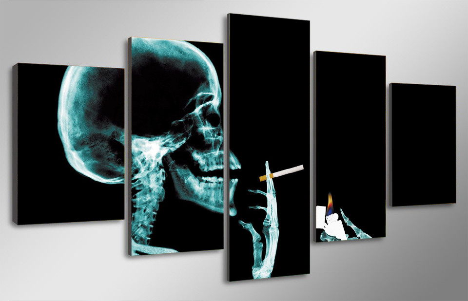 Skull smoking art Painting Canvas Print wall decor print poster drop shipping