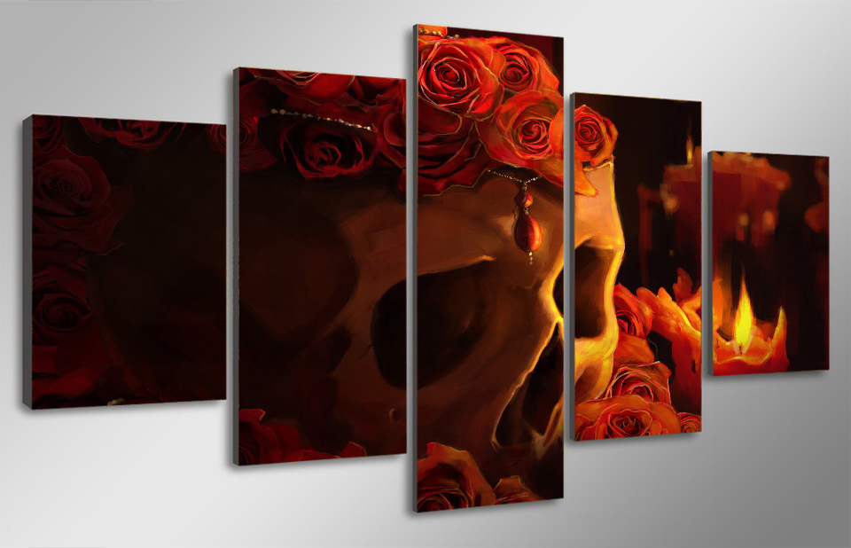  red roses skull Painting Canvas Print room decor print poster drop shipping