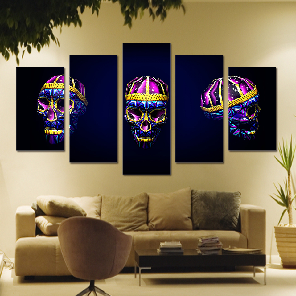  skull art bright painting print poster wall art drop shipping