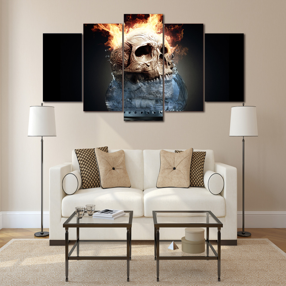 Flame Skull Painting Canvas Print Wall Art drop shipping