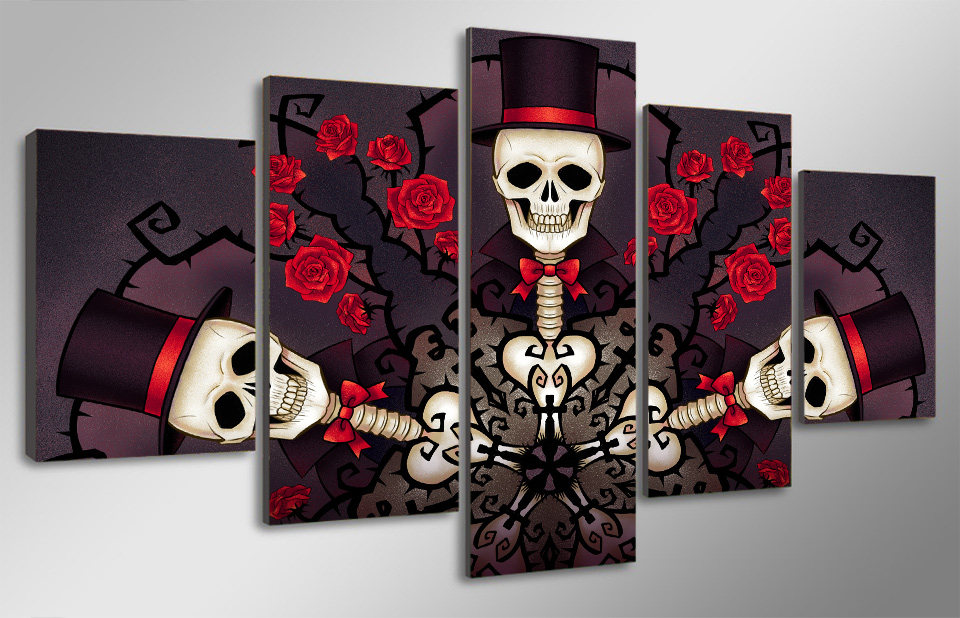 Skull and roses Painting Canvas Print Wall Art drop shipping