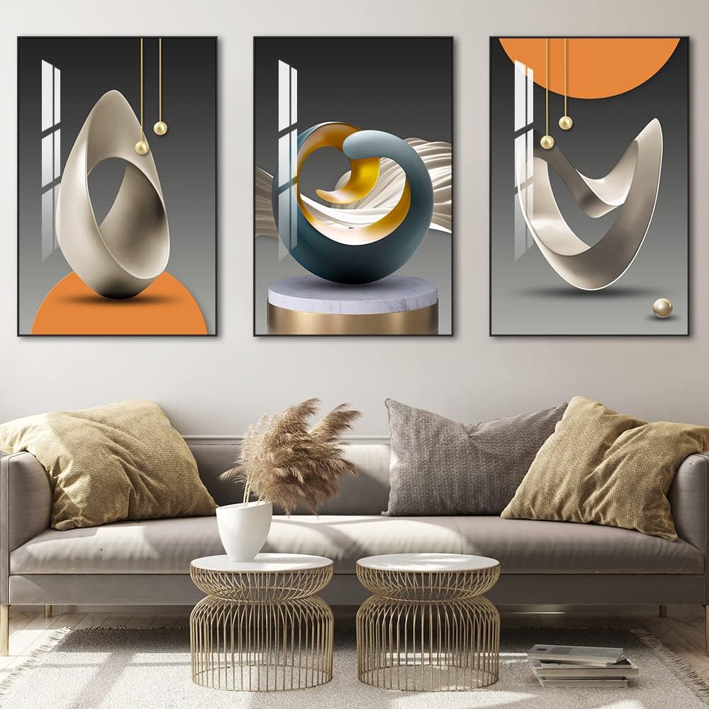 Modern Art Shape Pattern White Blue Yellow Grey Wall Art drop shipping