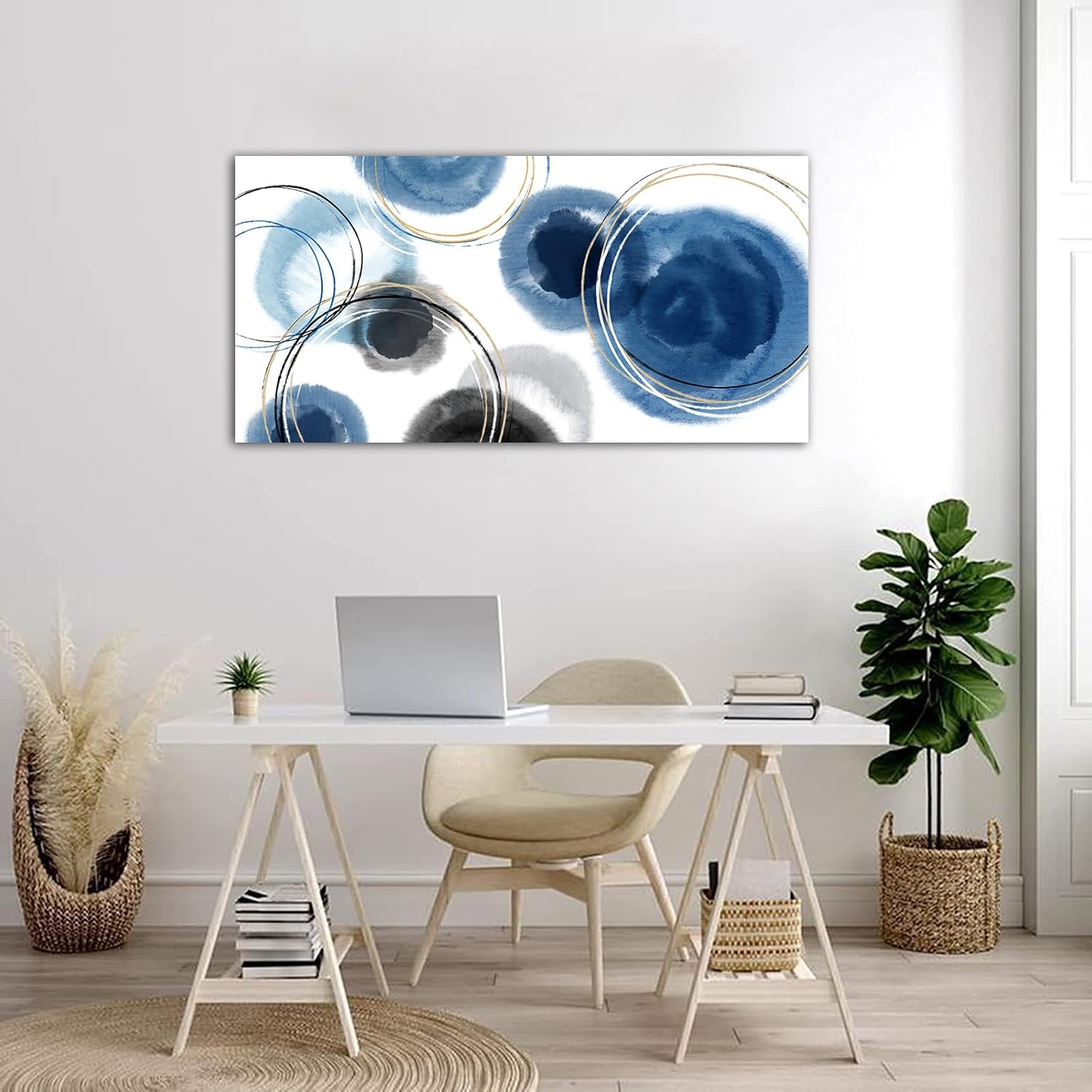 Large Framed Art Blue Watercolor Painting Wall Pictures Modern Canvas Prints Contemporary Artwork Drop shipping