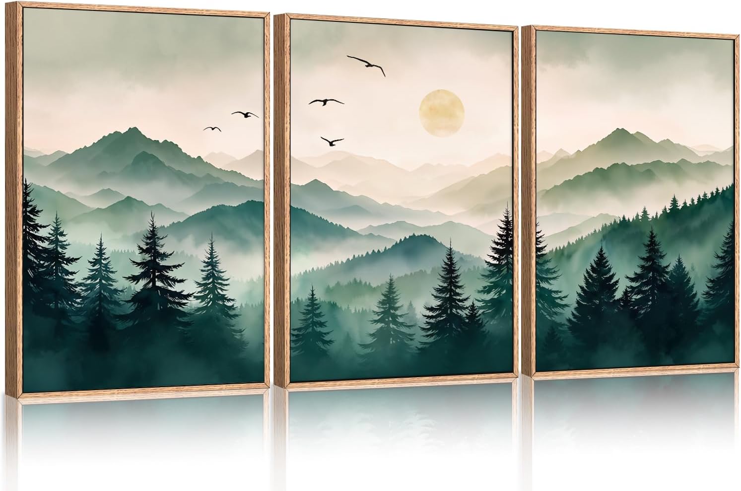 big size Misty Forest Boho Mountain Pine Tree Nature Sunrise Wall Painting print drop shipping