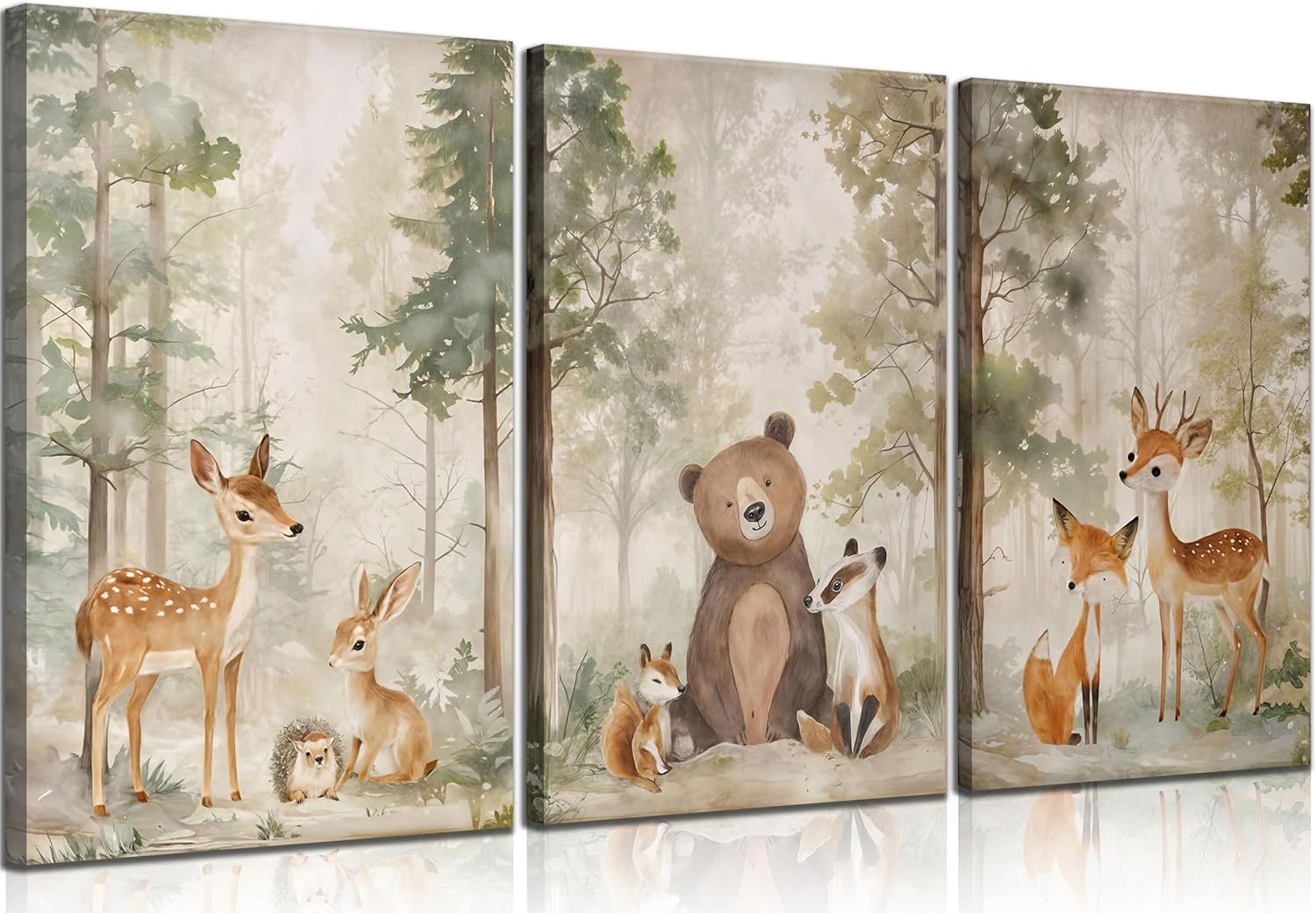 Wild Animals Forest Paintings Pictures Fox Bear Deer Watercolor Poster canvas Boys Room Girls Room drop shipping