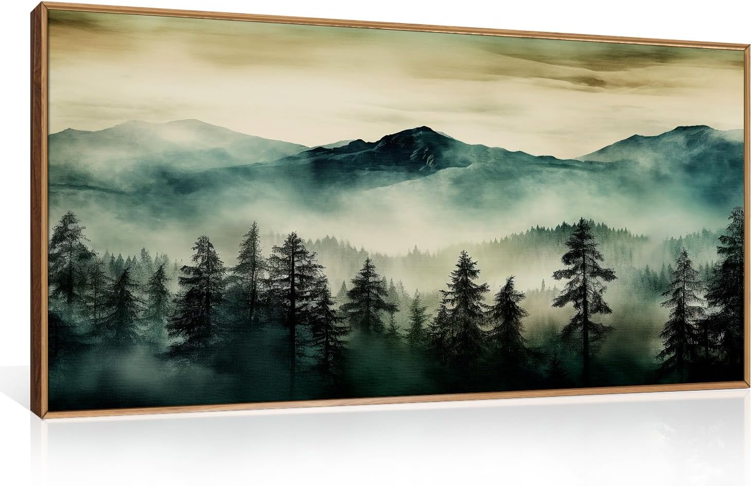 Green Foggy Forest Watercolor Nature Pine Tree Wall Decor Living Room,Bedroom, Office drop shipping