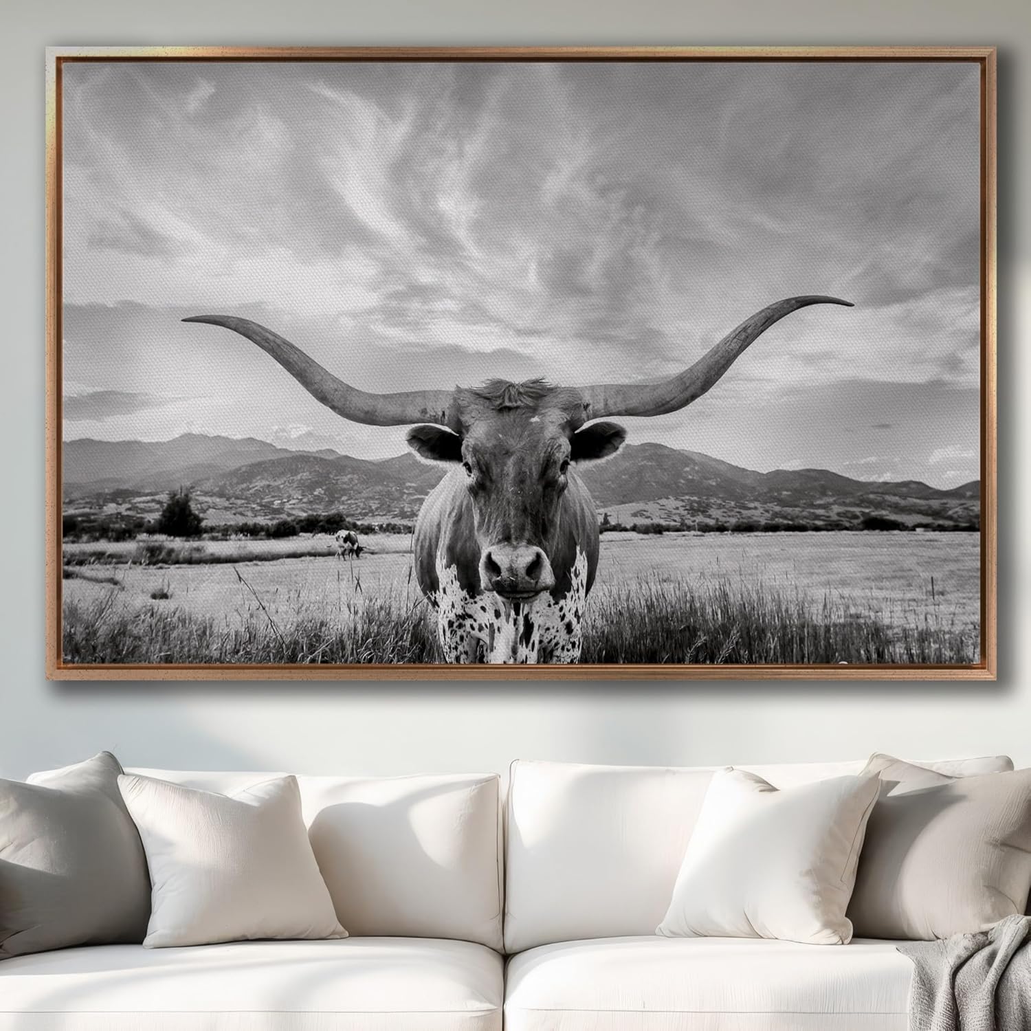  Huge Antique Frame  Black and White Longhorn Home Decor Wall Art drop shipping