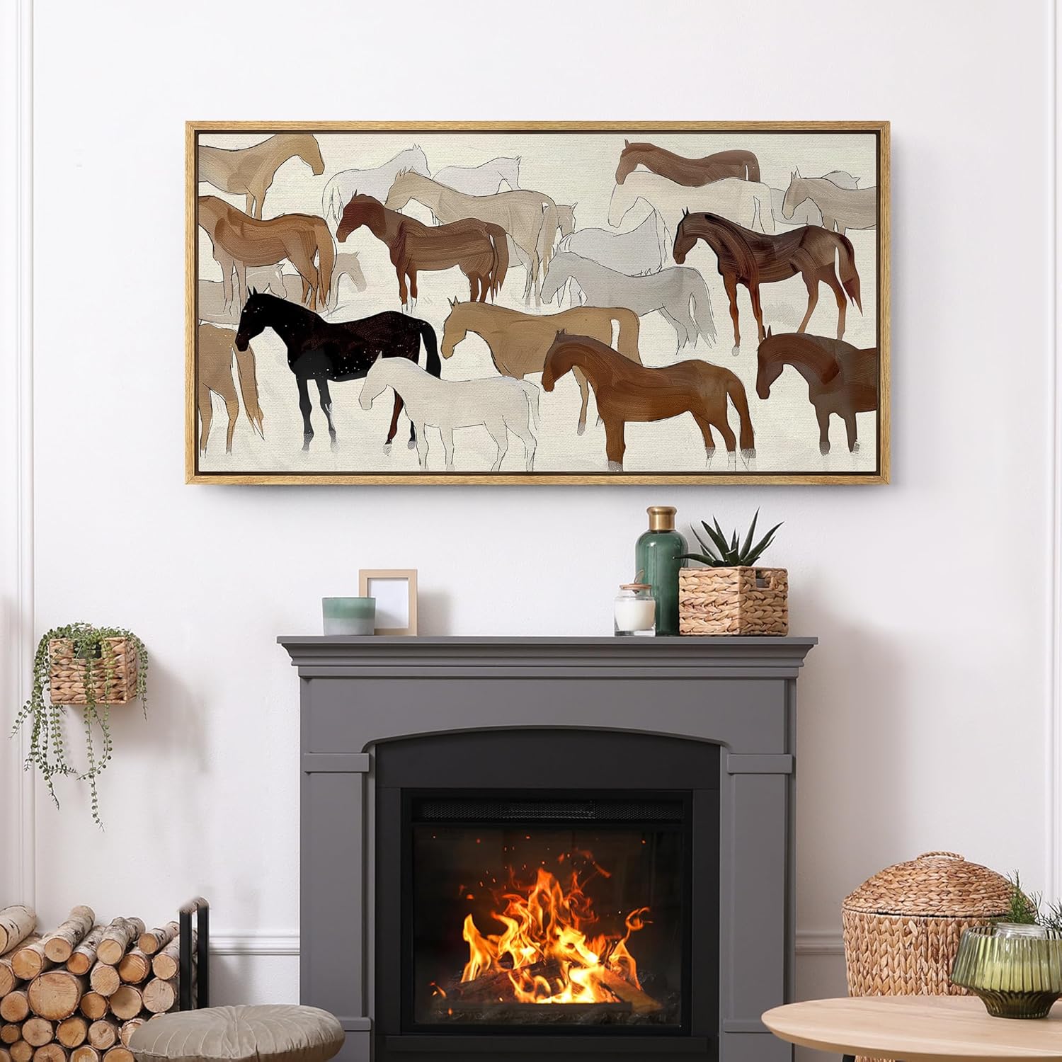 Drop shipping Abstract Illustration of Horses in Neutral Tones Illustrations Modern Art Living Room, Bedroom, Office