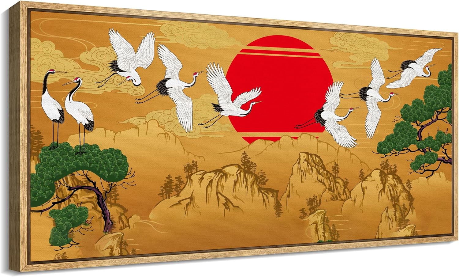 Drop shipping Crane Sunset Traditional Japanese Style Illustrations Modern Art Living Room, Bedroom, Office