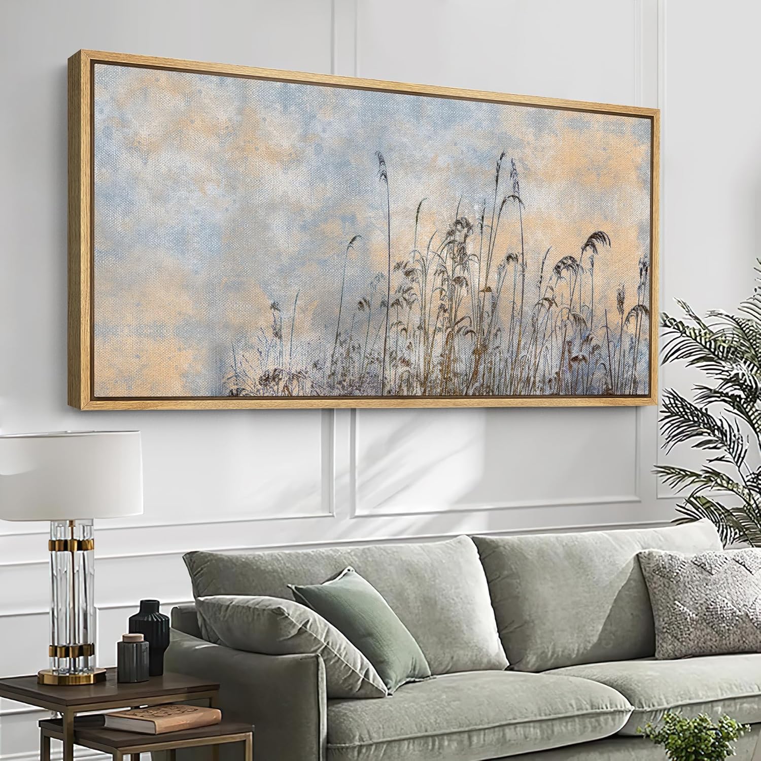 single  piece shipping Golden Reeds Nature Grass Scene Illustrations Modern Art Living Room, Bedroom, Office