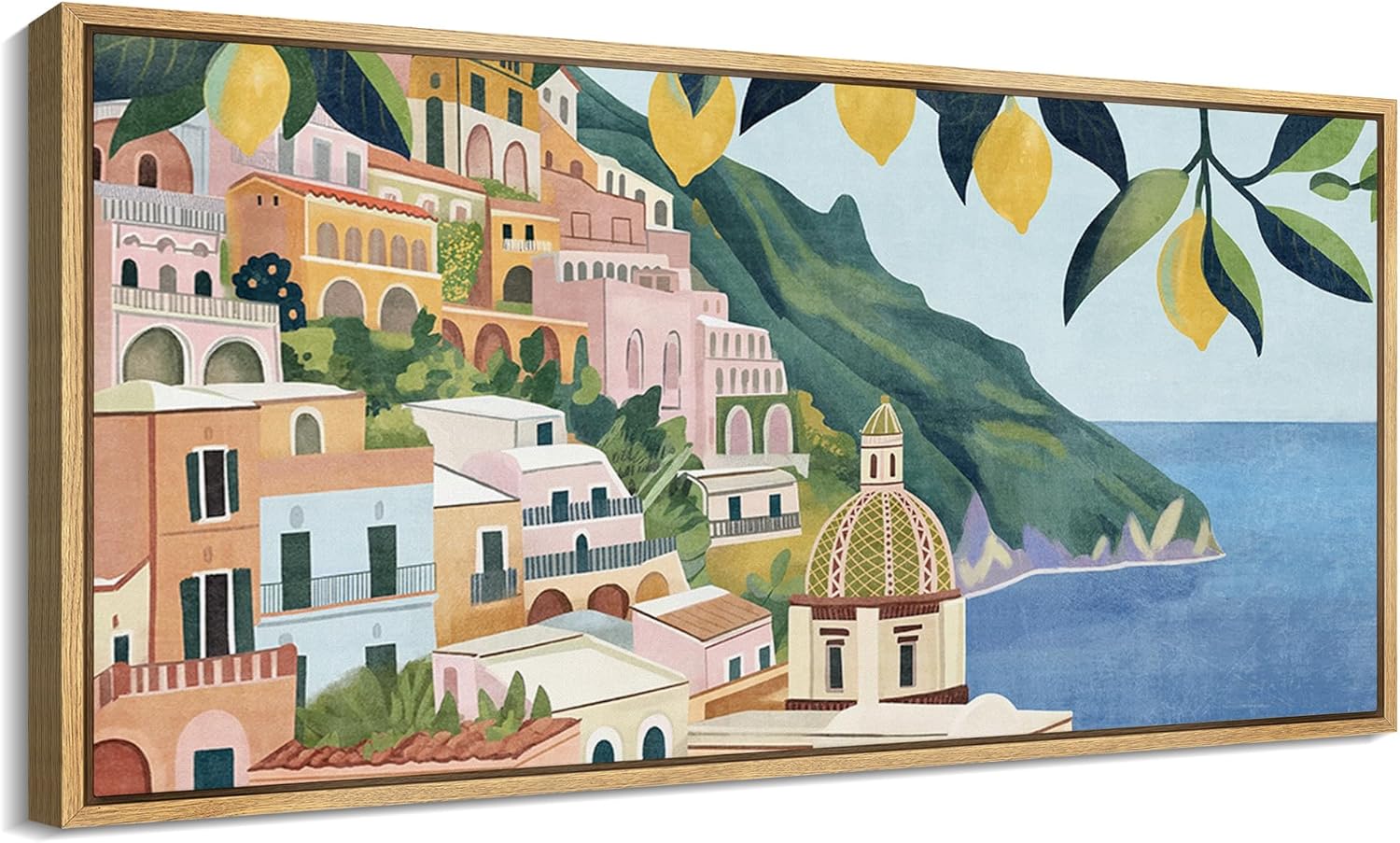 Direct shipping Mediterranean Coastal Village with Lemon Tree Antique Retro Fine Art Bedroom