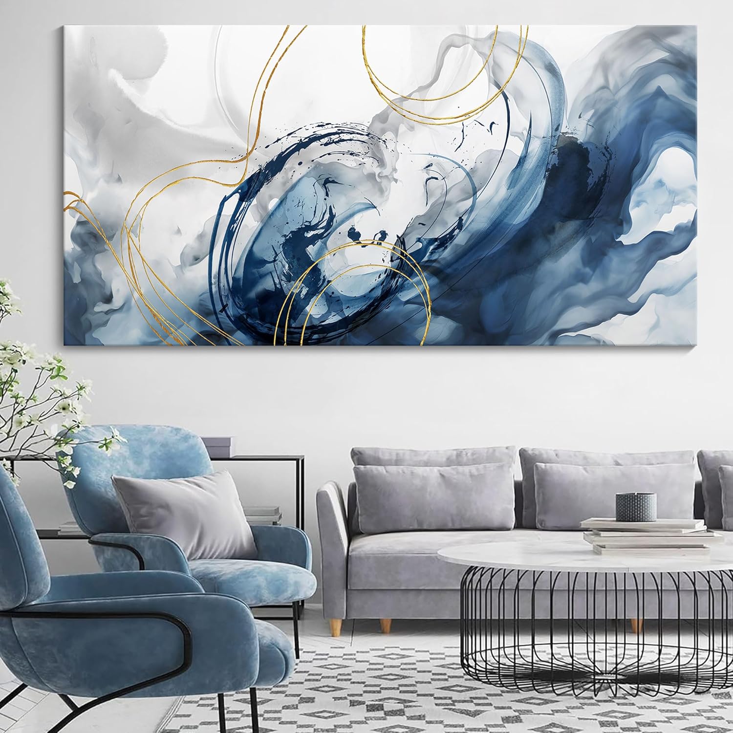 Large Blue Graffiti Abstract Canvas Wall Art Living Room Bedroom  drop shipping 