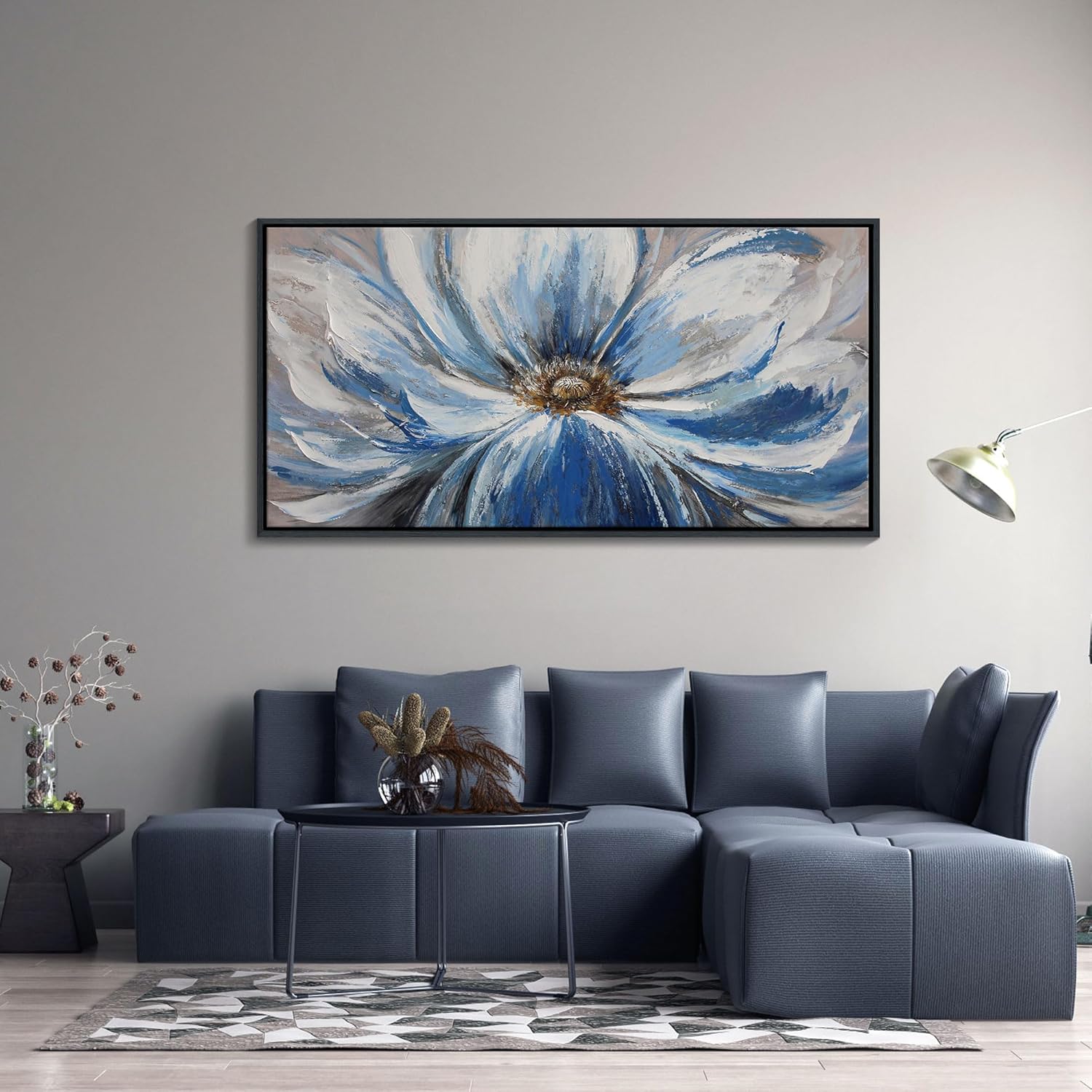 Large White Blue Flower Picture Giclee Prints Painting Living Room Bedroom drop shipping