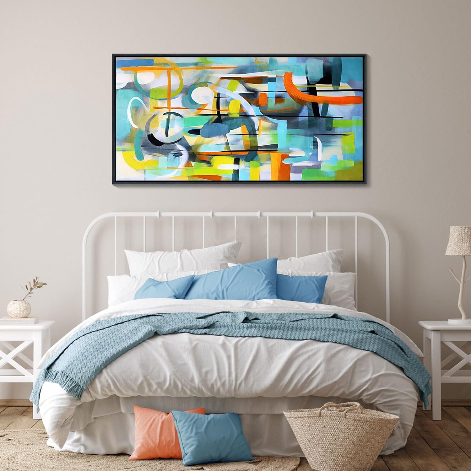 Large Colorful Teal And Blue Line Art -Pictures Living Room Bedroom  drop shipping