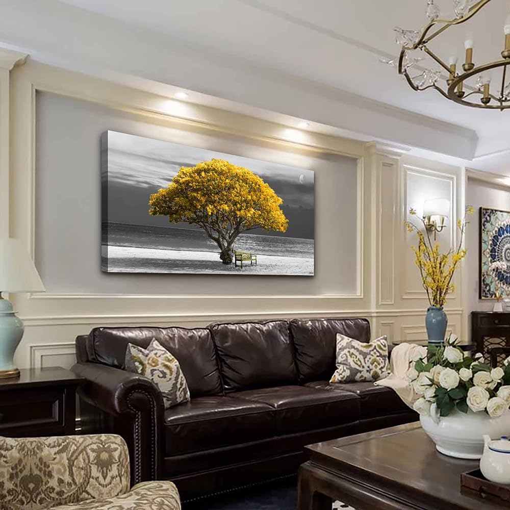 Huge Mural Black And White Landscape Yellow Trees Framed Pictures Bedroom Living Room Drop shipping