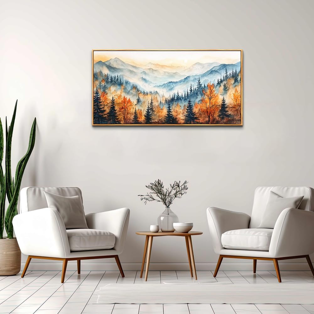 Large Panoramic Abstract Mountain Forest Wood Framed Wall Painting Living Room Bedroom drop shipping