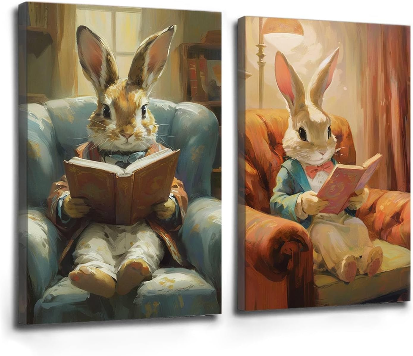 Spring Cute Academia Easter Bunny Reading Book Art Easter Print Easter Wall Art Drop shipping