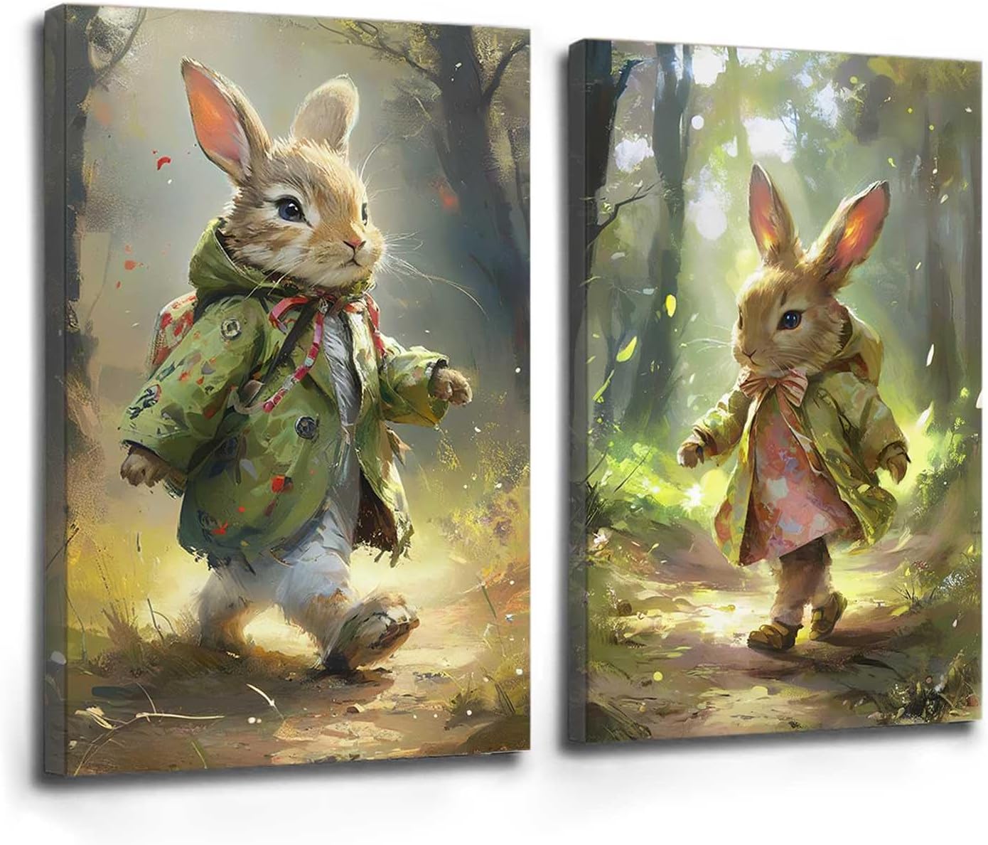 Happy Cute Hiking Easter Bunny intage Spring Rabbit Wall Art Nursery Kids Room drop shipping