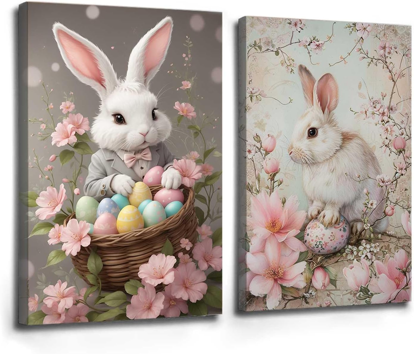 White cute easter bunny Modern and vintage flower Spring Wall Art Preppy  Drop shipping