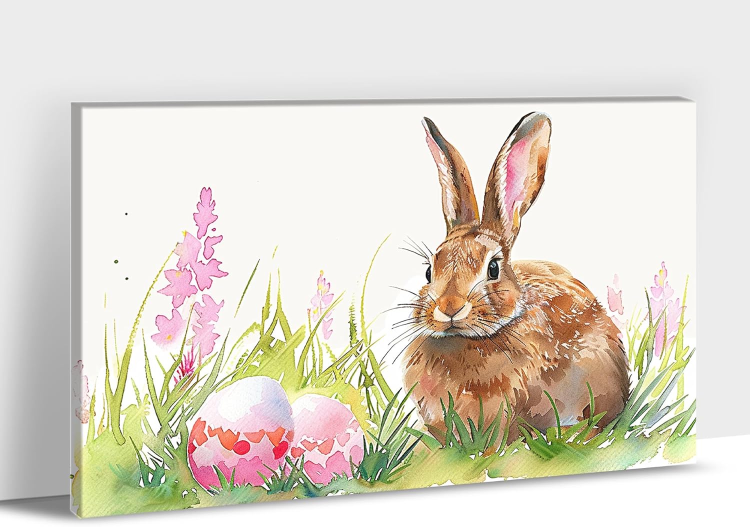 Spring Cute Bunny Framed Rustic Eggs Flower Posters Living Room Wall Decor Canvas Drop shipping